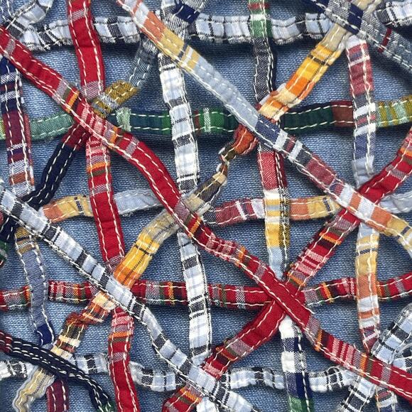 Cascade Blues Vest Womens 2X Blue Patchwork Plaid Embroidered Button Up Boho - Picture 3 of 8